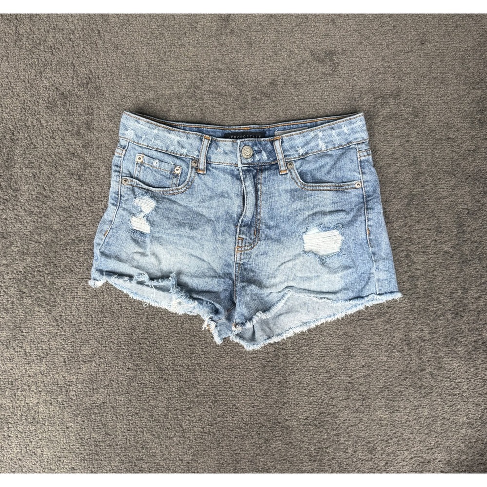 Aeropostale High Waisted Shorty Distressed Light Wash Denim Jean Shorts Size 4